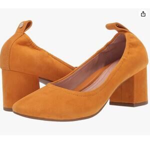 TARYN ROSE Genuine Suede Savannah Round Toe Block Heel Pump Marigold 8B